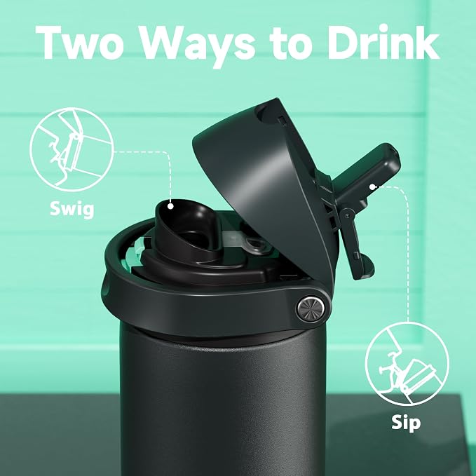 24 oz Insulated Water Bottle for Sports: Meoky Stainless Steel Water Bottle with 2-in-1 Straw and Spout Lid - Leak Proof, Cold for 24 Hours, Fits in Car Cup Holder, BPA-Free for Travel Gym, Foggy Tide - Image 3