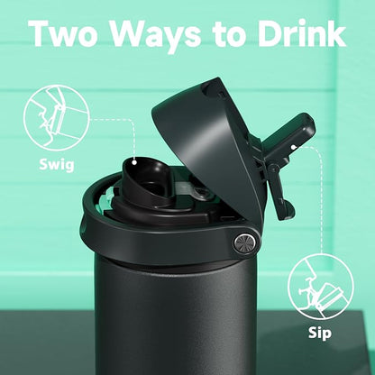 24 oz Insulated Water Bottle for Sports: Meoky Stainless Steel Water Bottle with 2-in-1 Straw and Spout Lid - Leak Proof, Cold for 24 Hours, Fits in Car Cup Holder, BPA-Free for Travel Gym, Foggy Tide - Image 3