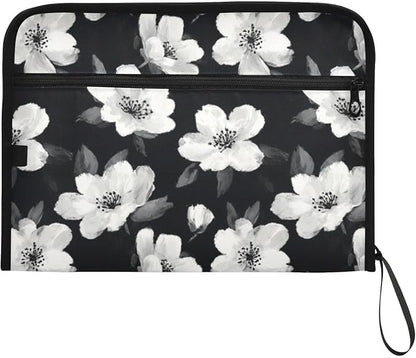 Black White Flowers Accordion File Organizer Expanding Document Folder - Image 7