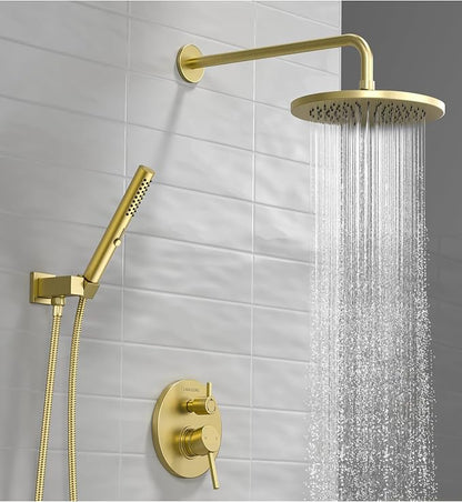 Lava Odoro Modern 2-Setting Round Rain Shower System, Gold Rainfall Shower Faucet Set Rain Shower Head and Handle Set, Shower Valve Trim Kit, 10 Inch, Brushed Gold, SF104-SG - Image 2