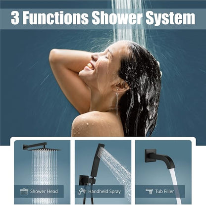 Aolemi Rainfall Shower System Shower Head Combo Set with Tub Filler Handheld Shower Luxury Rough-in Valve Included Wall Mount Bathroom Shower Mixer Faucet 10 Inch Shower Head Matte Black - Image 2
