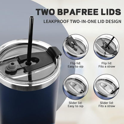 40 oz Tumbler with Lids and Straws, Stainless Steel Insulated Coffee Tumbler, Double Wall Vacuum Insulated Travel Mug Cup, Leakproof Thermal Coffee Cup for Hot and Cold Drinks (Indigo Black) - Image 5