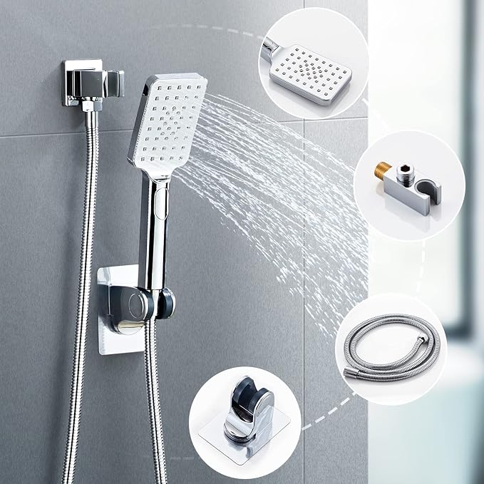 Shower System, Shower Faucet Set Complete Square Rain Shower Combo Set with 8 inch Rainfall Shower Head System Bathroom Wall Mounted 3-Setting Handheld Shower,Chrome - Image 5