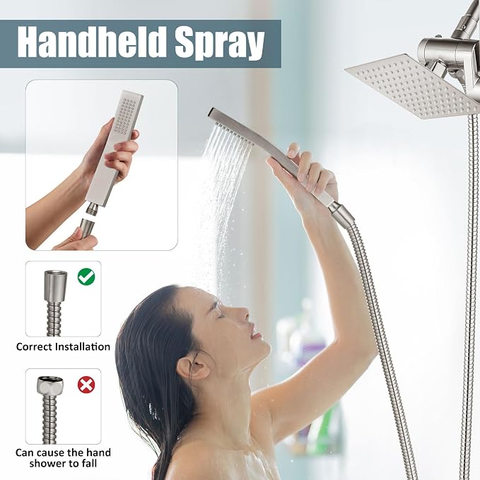 Aolemi Shower Tub Faucet Set with Handheld Spray Shower System Single Shower Rainfall Head and Handle with Tub Spout Combo Rough-in Valve Included Shower Trim Kit 6 Inch Shower Head Brushed Nickel - Image 7
