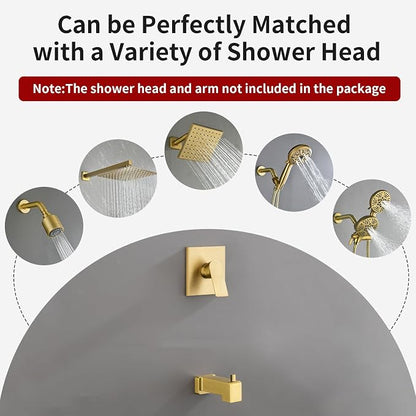 Shower Valve Trim Kit with Tub Spout Wall-Mounted Tub Shower Rough-In Mixer Valve Tub and Shower Trim Kit Bathroom Trim Kit Brushed Gold - Image 6