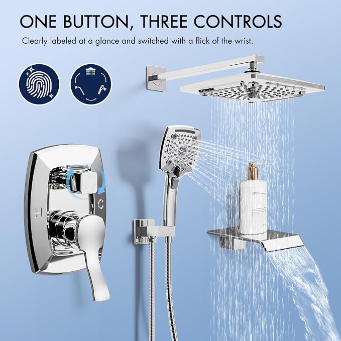 ELLO&ALLO Shower Faucet Set Mixing Valve and Trim Kit, Complete Shower System with Tub Spout, Chrome - Image 4