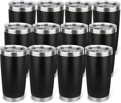 20oz Stainless Steel Tumbler Bulk with Lid, Travel Mug - Double Wall Vacuum Powder Coated Cup - Black, 12 Pack by Unknown
