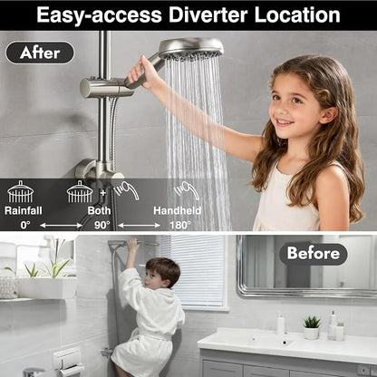 Midanya Retrofit Rain Shower System Wall Mount 8 Inch Rainfall Shower Head with 5-setting Handheld Spray Combo with Slide Bar,Brushed Nickel - Image 4