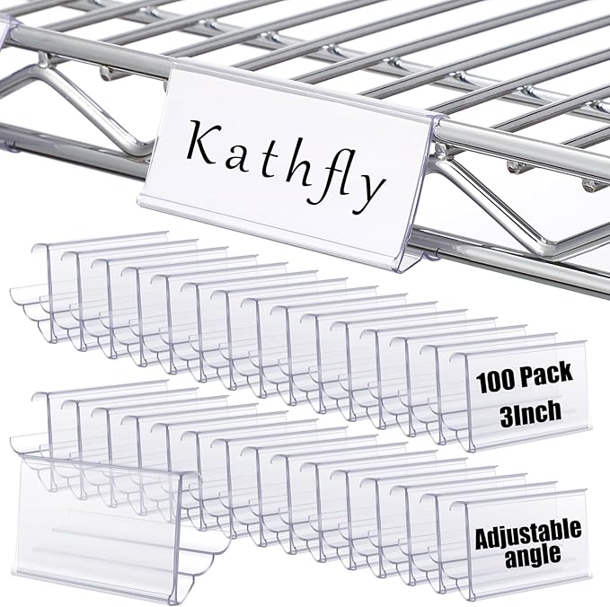 Kathfly 100 Pack Wire Shelf Label Holders Shelf Cable Tags by Kathfly