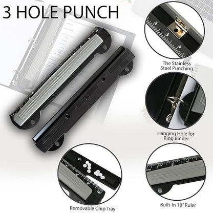 Performore 3 Ring Hole Punch for Binder, Paper Hole Punch - Image 4