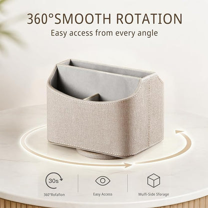 PUSU Leather 360°Rotatable Remote Control Holder, Nightstand TV Remote Caddy - Image 4
