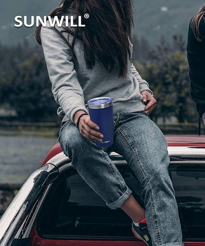 SUNWILL Travel Coffee Tumbler 20 oz, Insulated Mug with Lid, Stainless Steel Cup for Outdoor, Powder Coated Navy - Image 7