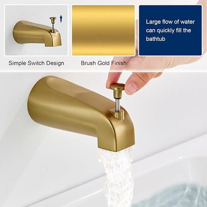 Brushed Gold Shower Tub Faucet Set with Valve, 6-Inch Gold Shower Head and Handle Set, High Pressure Shower Tub Trim Kit, Bathroom Shower Faucet Set With Shower Head and Tub Spout - Image 6