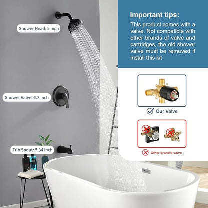 Tub Shower Faucet Combo Set Matte Black Bathtub Faucet Set Shower System with Tub Spout Shower Tub Kit Shower Valve and Trim Kit Shower Fixtures - Image 2