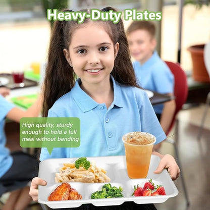 Compostable 5 Compartment Plates Disposable, 10.25 x 8.25 inch, 125 Pack - Image 7
