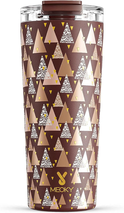 Meoky 24 oz Travel Coffee Mug with Leak-proof Lid, Stainless Steel Insulated Coffee Tumbler, Keeps Hot for 8 Hours or Cold for 24 Hours, Fits in Car Cup Holder (Cocoa Geometry) by MEOKY