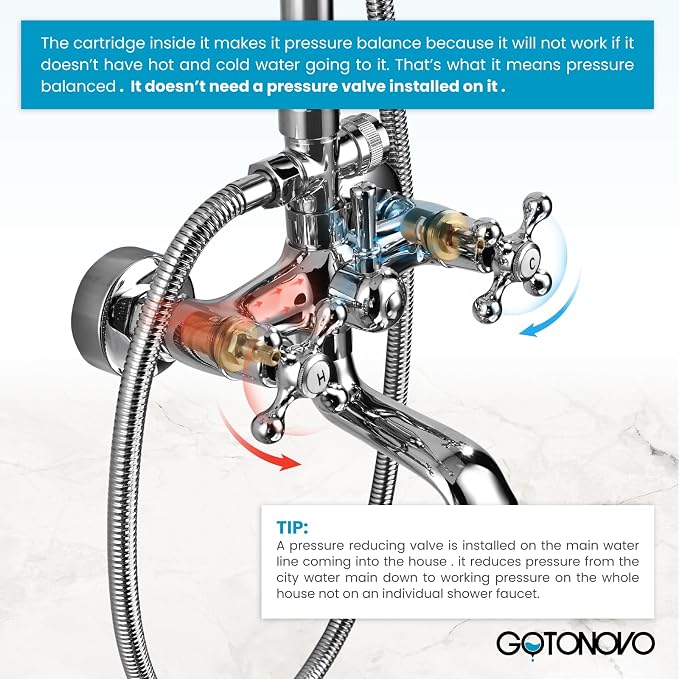 gotonovo Bathroom Exposed Shower Faucet Outdoor Shower System 8 Inch Rainfall Shower Head Set with Tub Spout and Handheld Spray Double Cross Handles Wall Mount without Shower Shelf Polished Chrome - Image 2