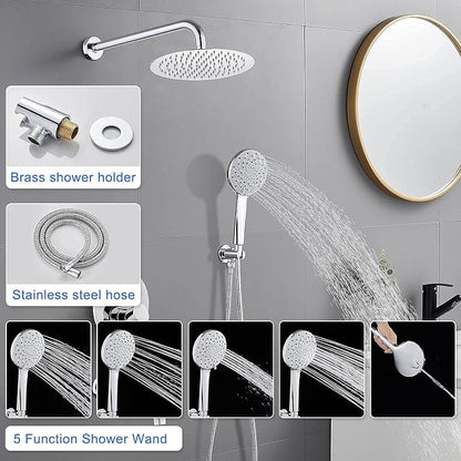ROVOGO Bathtub Shower Faucet Set with Valve, Shower System with Tub Spout, 10-in. Rain Shower and Handheld, Round Shower Fixtures Wall Mount, Chrome - Image 6
