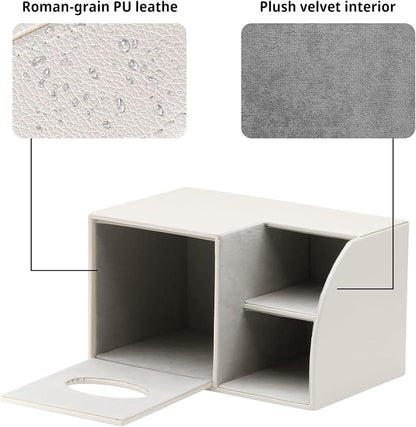 Square Tissue Box Cover with Storage, PU Leather Cube Tissue Box Holder - Image 4