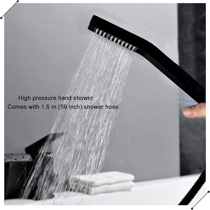 Waterfall Roman Tub Faucet with Hand Shower Matte Black 3 Hole Bathtub Faucet with Sprayer Deck Mount Bath Tub Filler Set - Image 9