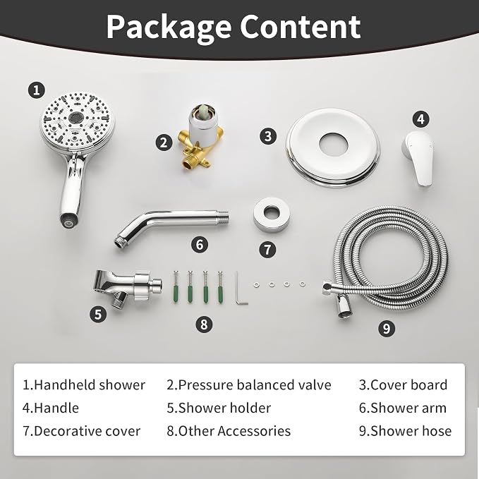 Single-Handle Shower Faucet Set Shower Kit with Valve Shower Trim Kit with 10 Spray Handheld Shower Head System Shower Valve and Trim Kit Chrome Shower Fixtures - 88065CP - Image 8