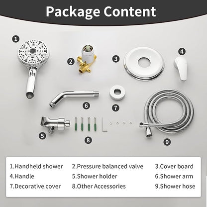 Single-Handle Shower Faucet Set Shower Kit with Valve Shower Trim Kit with 10 Spray Handheld Shower Head System Shower Valve and Trim Kit Chrome Shower Fixtures - 88065CP - Image 8
