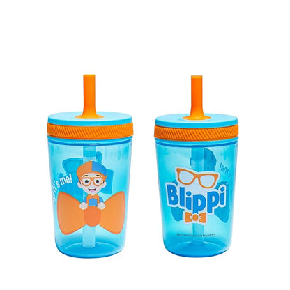 Zak Designs Blippi Kelso Toddler Cups For Travel or At Home, 15oz 2-Pack Durable Plastic Sippy Cups With Leak-Proof Design is Perfect For Kids (Blippi) by ZakDesigns