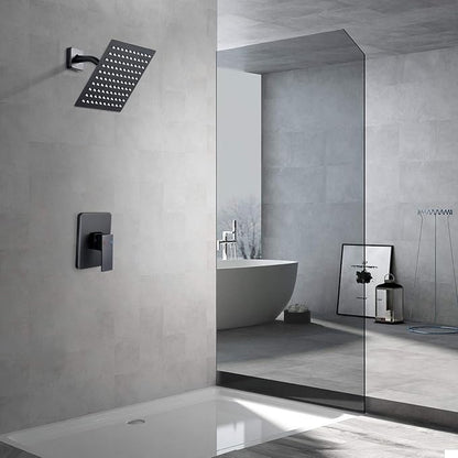 Black Shower Faucet Set, 8 Inch Square Wall Mounted Rainfall Shower Head with Rough-in Valve Body, Modern Bathroom Shower Trim Kit, Stainless Steel Single Function RV Shower System - Image 2