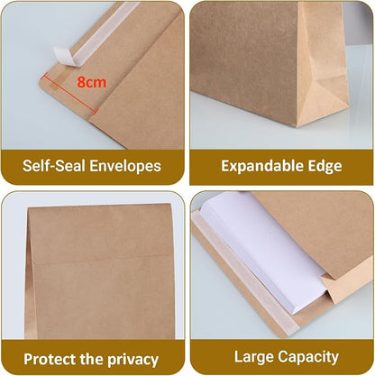 zmybcpack 50 Pack 9.4" x 13.2" Expandable Catalog Envelopes, Large Kraft - Image 3