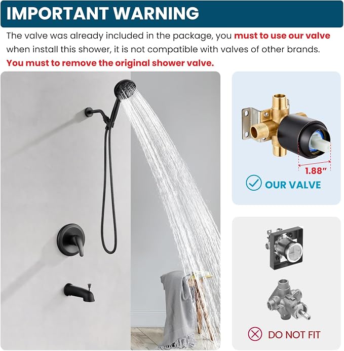gotonovo Bathroom Shower Head Kit High Pressure Combo System Shower Faucet 6 Modes ABS Handheld Spray Shower Trim Kit Valve Included Shower Head and Handle Set Oil Rubbed Bronze - Image 2