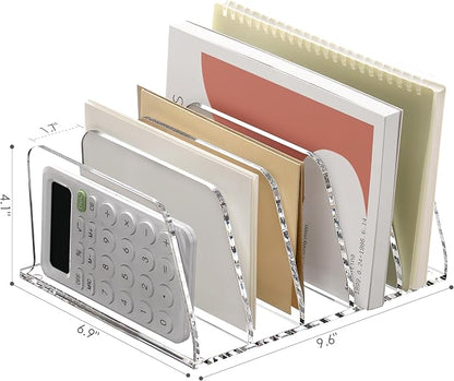 SANRUI Acrylic Mail Sorter Desktop Organizer, 5 Compartments Clear Small File - Image 2
