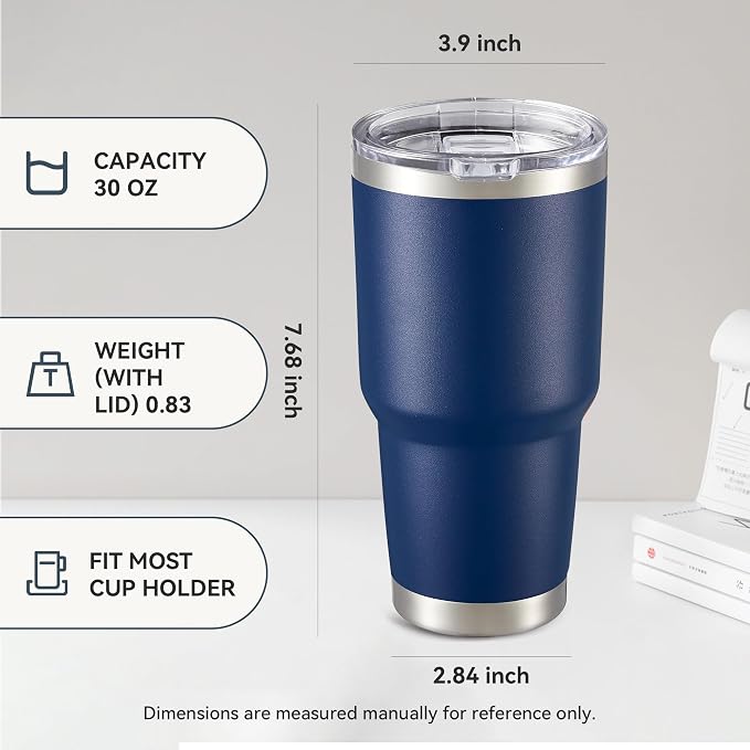30 oz Tumbler with Lid Stainless Steel Tumblers Vacuum Insulated Cup Reusable Powder Coated Travel Mug Double Wall Leak Proof Portable Cups Keep Cold Drinks for 12 Hours, Navy, 1 Pack - Image 4
