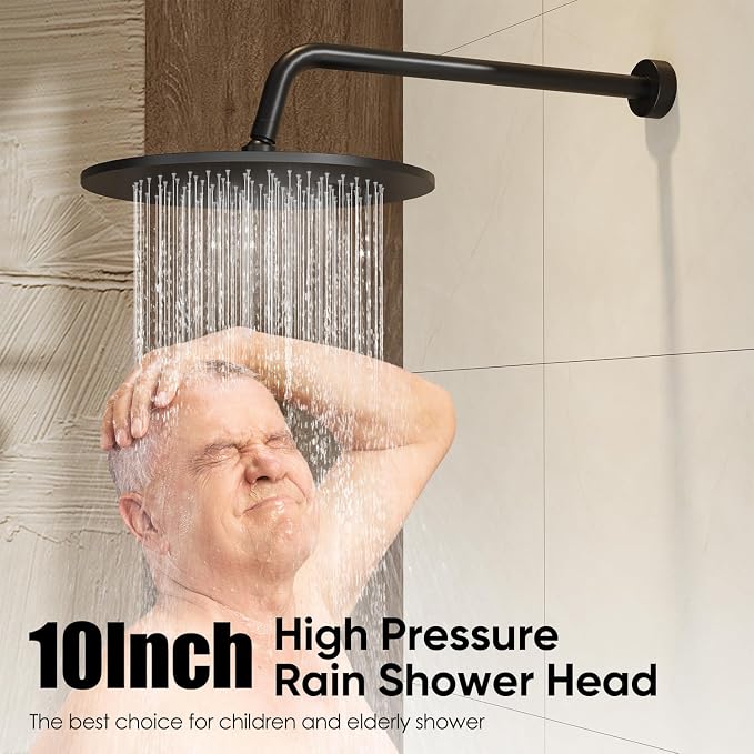 Gabrylly Thermostatic Shower Faucet Set, All Metal Shower System with Anti Scald Shower Valve, High Pressure 10" Rain Shower head with Handheld Spray Combo, Matte Black - Image 4