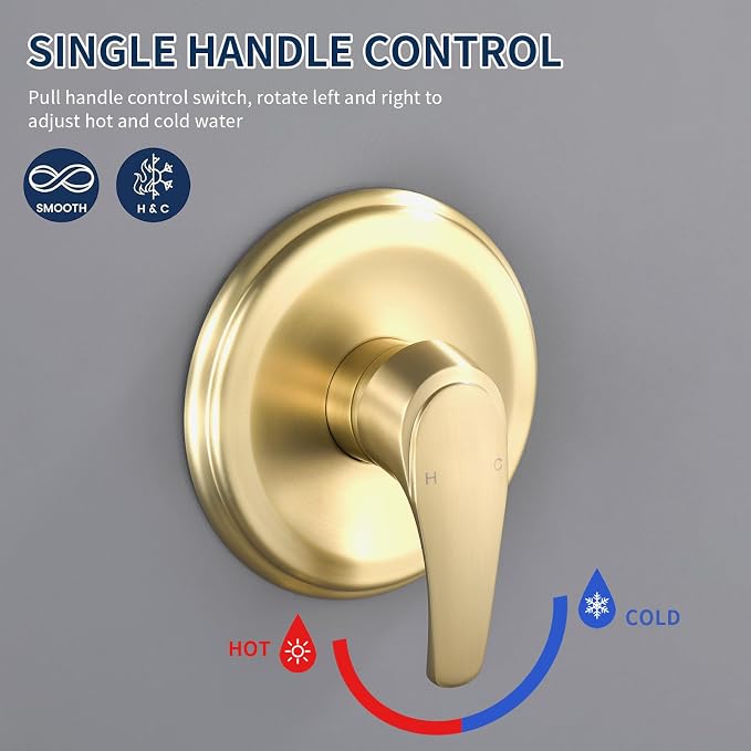 Shower Faucet Set Complete Shower Kit Dual Shower Head and Handheld 2 in 1 Combo Set Shower System Shower Trim Kit Combo Set Shower Fixtures, Brushed Gold - Image 6