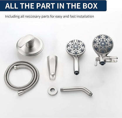 Tub and Shower Faucet Set Complete Dual Shower Head and Handheld 2 in 1 Combo Set Shower System with Tub Spout Tub and Shower Trim Kit Brushed Nickel - Image 7