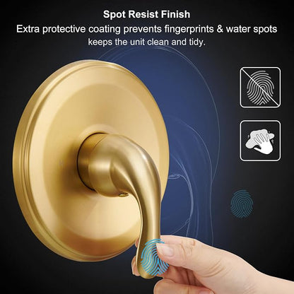 Brushed Gold Shower Tub Faucet Set With Valve - Gold Shower Head and Handle Set, Shower Faucet Set With 6 Inch Rain shower Head and Tub Spout, High-Pressure Tub Shower Trim Kit - Image 5