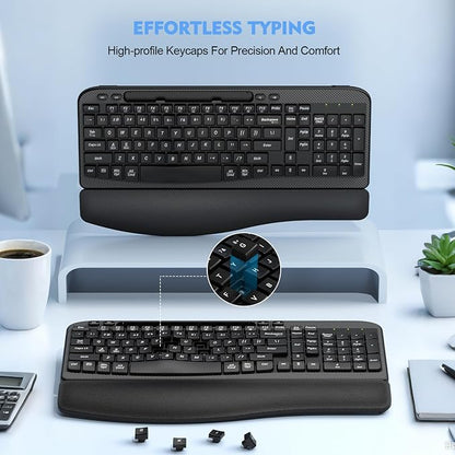 EAYBLLY 2.4G Wireless Ergonomic Keyboard, Full Size Wave Keys - Image 6
