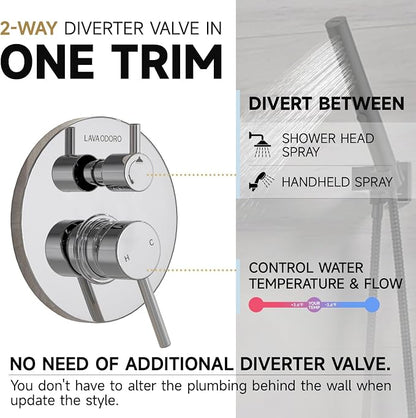 Lava Odoro Modern 2-Setting Round Rain Shower System with Handheld Spray, Chrome Rainfall Shower Faucet Set Rain Shower Head and Handle Set, Shower Valve Trim Kit,10 Inch, Chrome, SF104-C - Image 4
