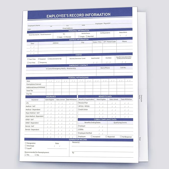 Employee Record Folders, Large Capacity and Durable Employee Info Record by Ausoleil