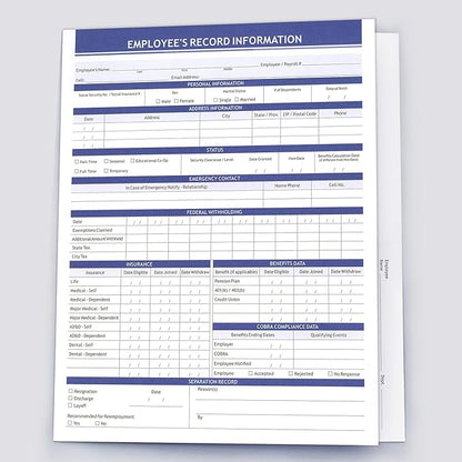 Employee Record Folders, Large Capacity and Durable Employee Info Record by Ausoleil