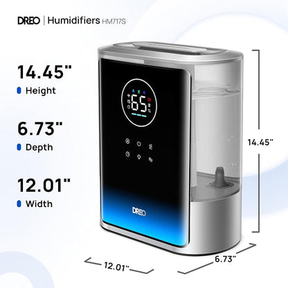 DREO 8L Smart Humidifier Large Room 600ft², HM717S, 80H Runtime Supersized Warm and Cool Mist Humidifiers for Bedroom Baby, 28dB Quiet Air Humidifier for Plants Indoor, Home, Whole House, Silver - Image 8