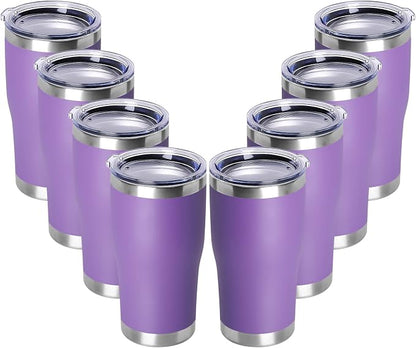 DOMICARE 20oz Tumbler with Lid Stainless Steel Tumblers Bulk, Double Wall Vacuum Insulated Coffee Travel Mug Powder Coated Tumbler, 8 Count (Pack of 1) Purple by VisittheDOMICARE