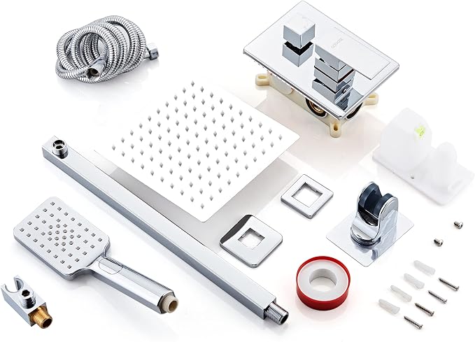Shower System, Shower Faucet Set Complete Square Rain Shower Combo Set with 8 inch Rainfall Shower Head System Bathroom Wall Mounted 3-Setting Handheld Shower,Chrome - Image 6