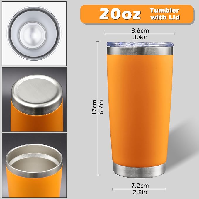 AIANJI 20oz Tumbler Bulk Stainless Steel Tumblers with Lid Vacuum Insulated Double Wall Travel Coffee Mug Powder Coated Tumbler Cup for Hot and Cold Drinks(Orange, 6 pack) - Image 5