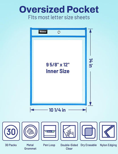 SUNEE 30 Packs Oversized Reusable Dry Erase Pocket Sleeves - Image 2