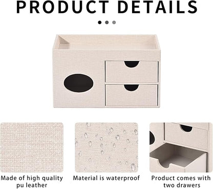 Square Tissue Box Cover with Drawers, Tissue Box Holder with Storage Tray - Image 5