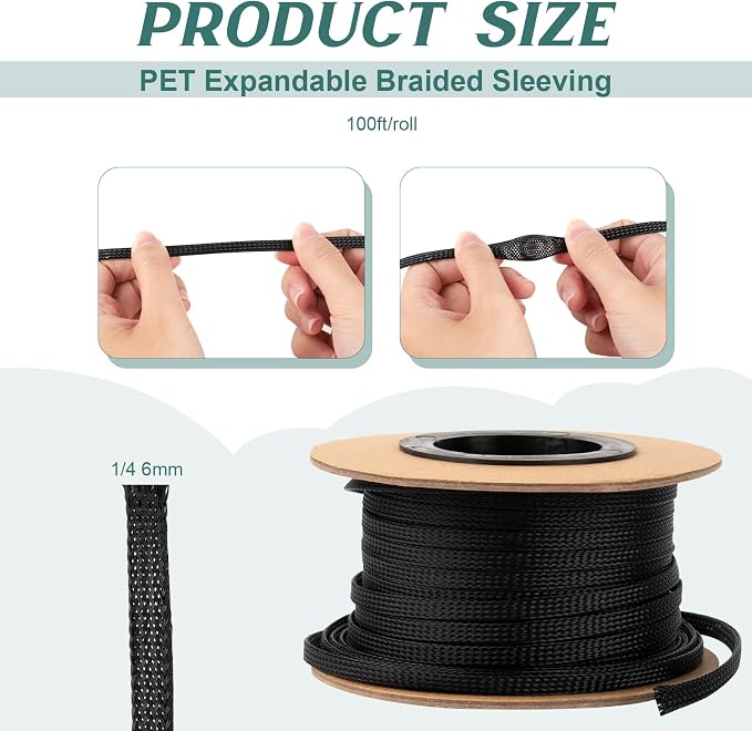 100ft 1/4 Inches Braided Wire Loom PET Cable Loom Expandable Braided Cable - Image 2