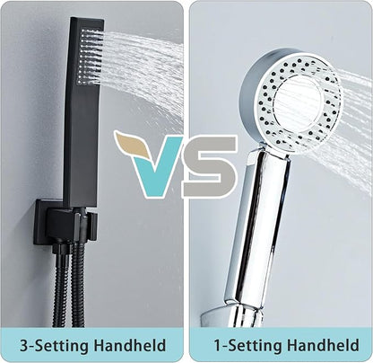8 Inch Shower Faucet Set, Ceiling Mounted Rainfall Shower System with High Pressure Handheld Shower Head, Bathroom Mixer Shower Set Rough-in Valve and Trim Kit, Matte Black, with Tub Spout - Image 7