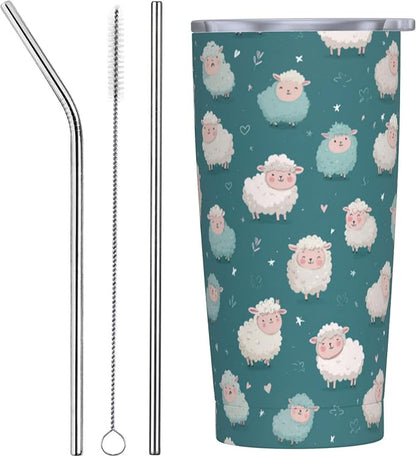 Sheep Tumbler with Lid and Straw 20oz Vacuum Insulated Coffee Cup Stainless Steel Tumblers Leakproof Travel Mug Present for Women Men by Yrebyou