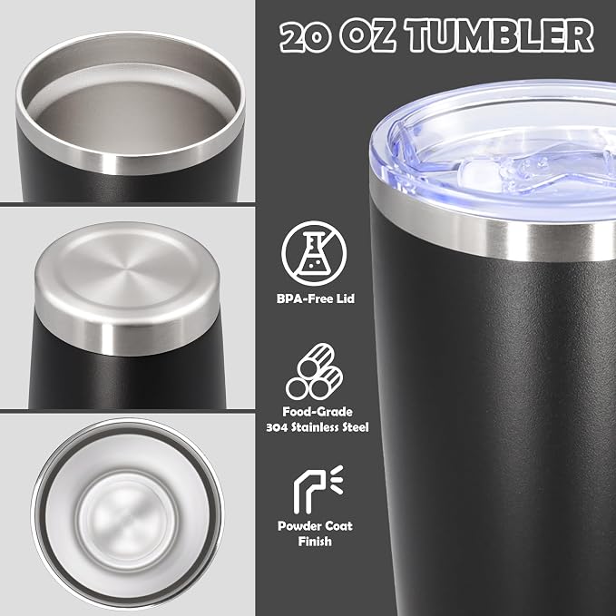 20oz Tumbler Bulk Stainless Steel Tumbler Cup with Lid Vacuum Insulated Double Wall Travel Mug, Durable Powder Coated Travel Coffee Tumbler Mug for Hot & Cold Drinks, Black,8 Pack - Image 3